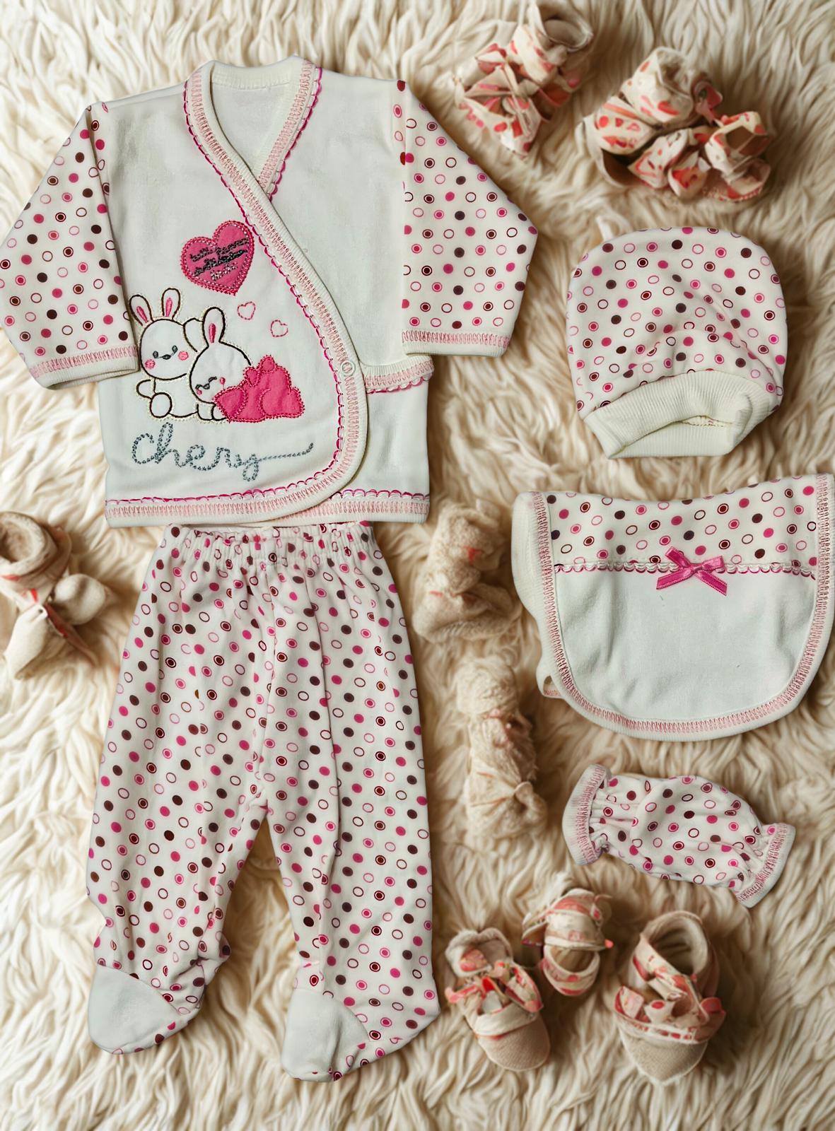 BOMBİNO KIZ  Desenli  Yenidoğan Hastane Çıkış Seti