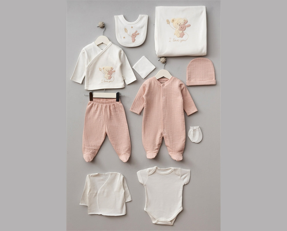 *Öykü Bebe – 10 Parça Premium SARILAN AYICIK Hastane Çıkış Seti