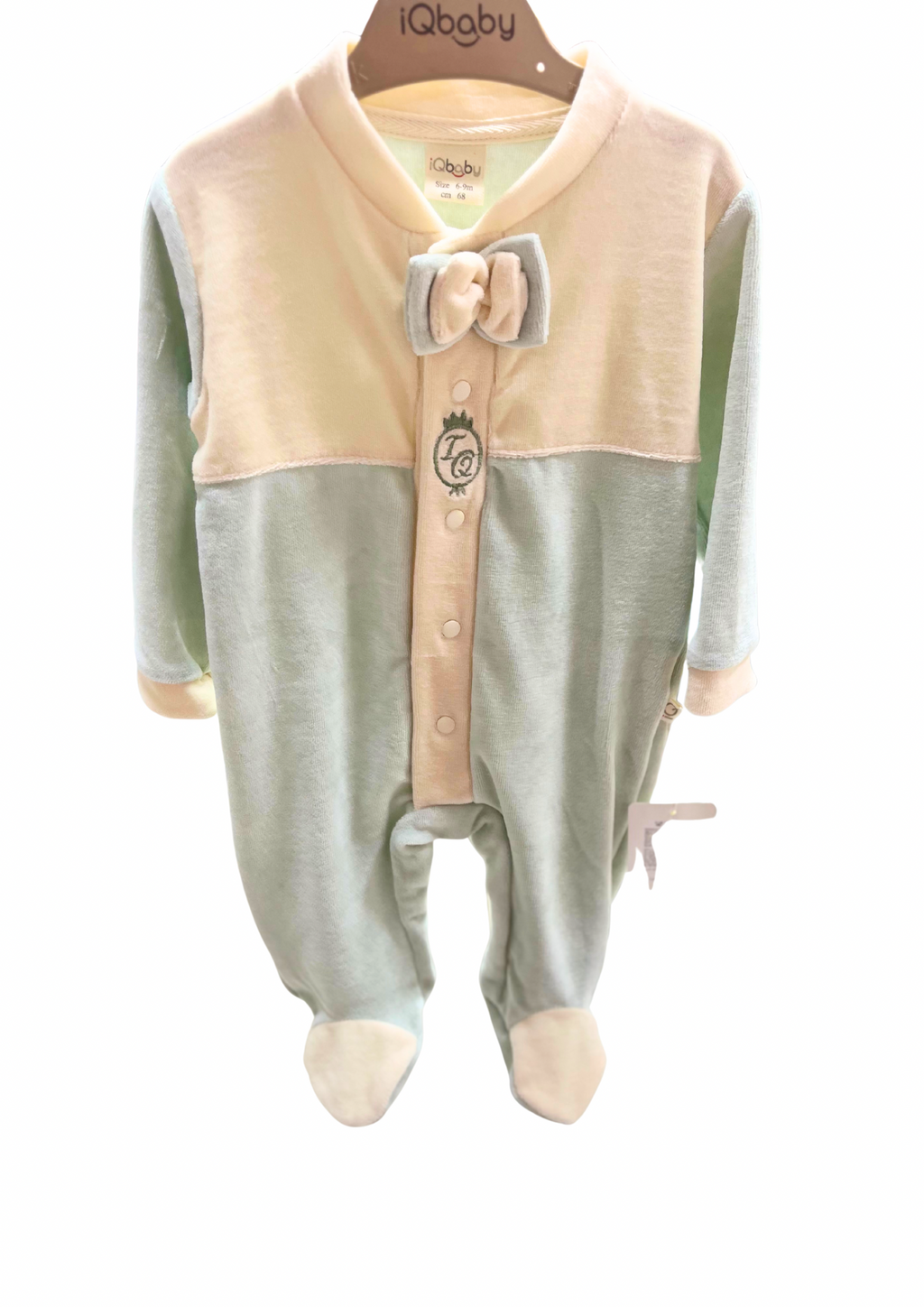 iQbaby Kadife Papyonlu Bebek Tulum – Yeşil& Krem