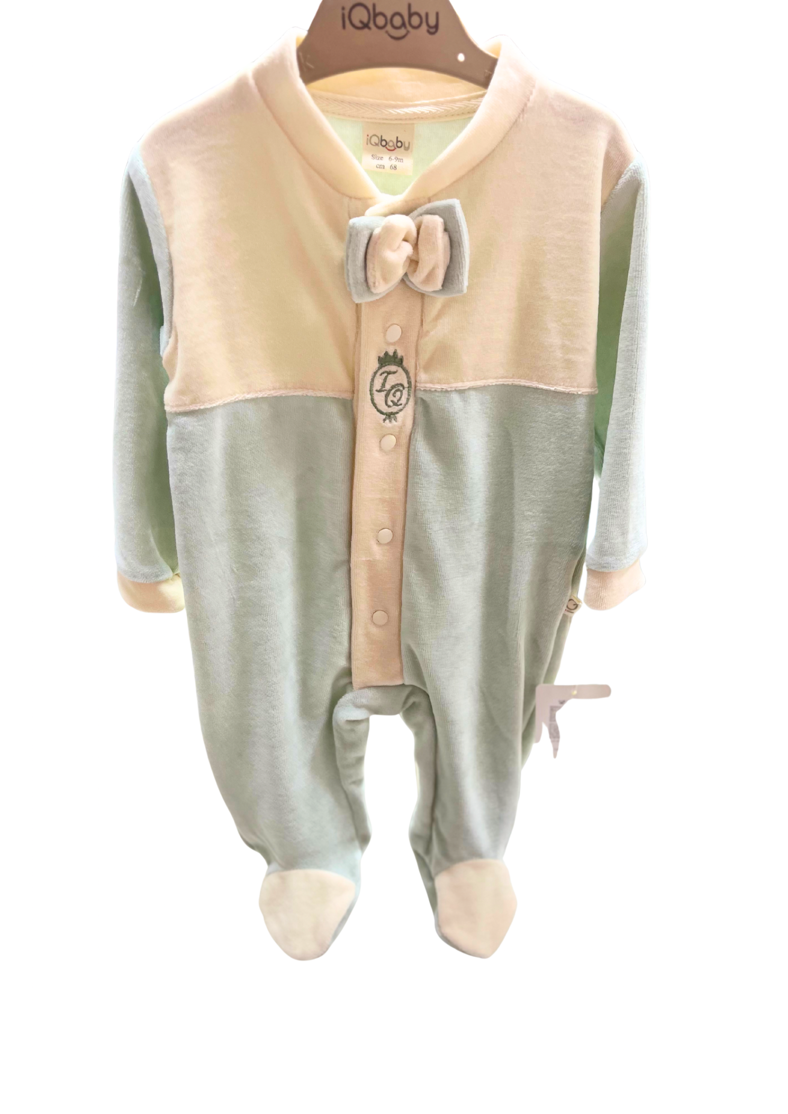 iQbaby Kadife Papyonlu Bebek Tulum – Yeşil& Krem