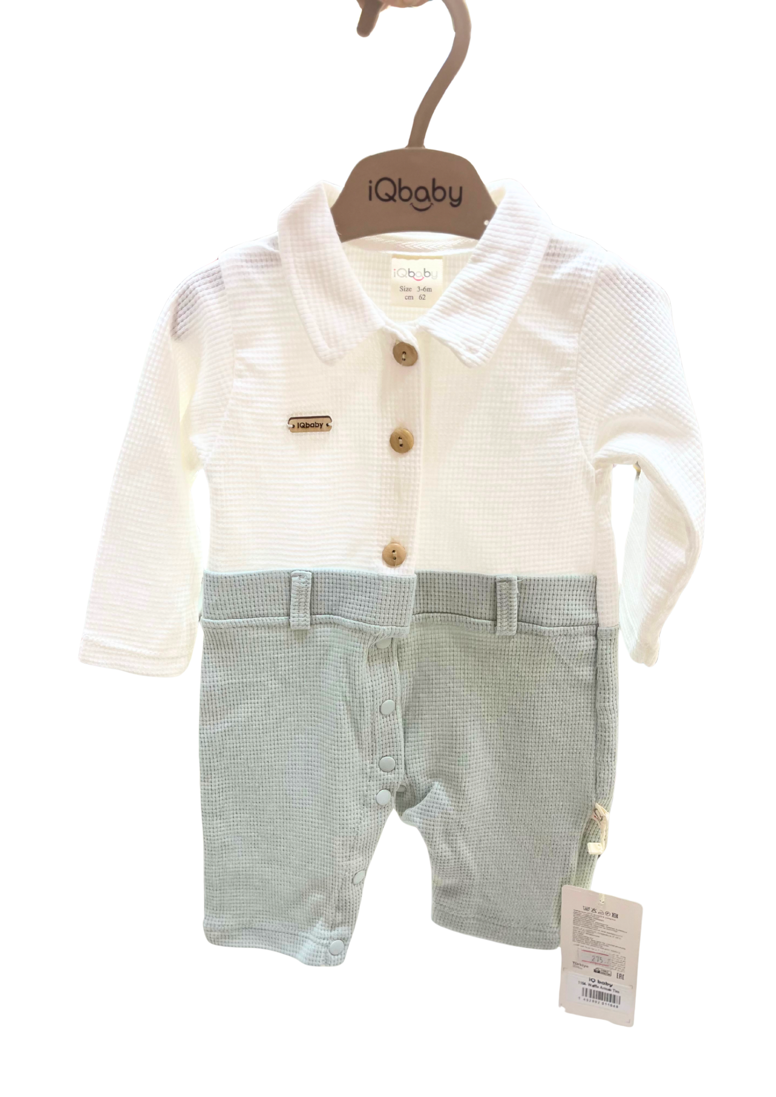 iQbaby Erkek Bebek Gömlek Görünümlü Tulum – Beyaz & Mint Yeşili