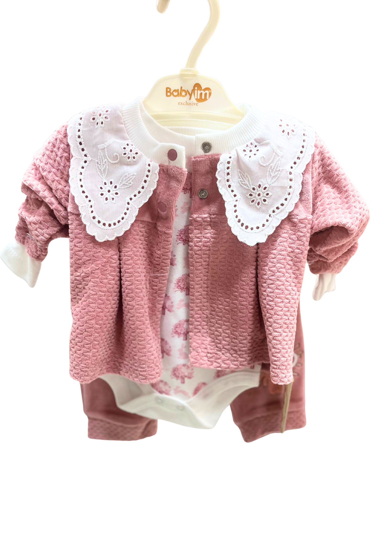 BabyJim Exclusive Pembe Dantelli 3’lü Bebek Takımı