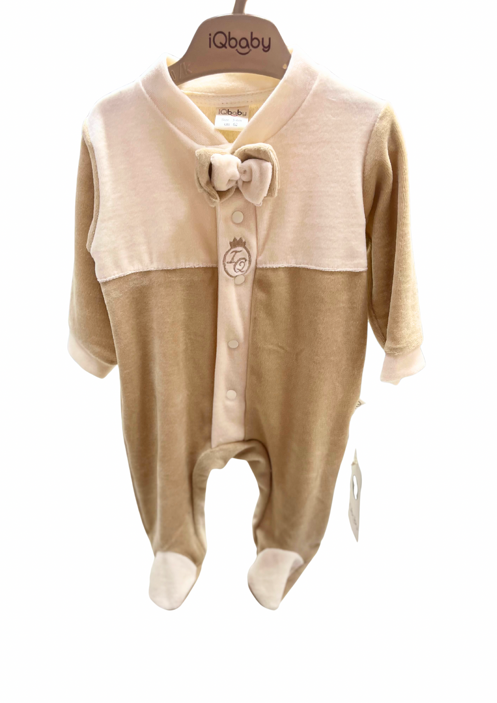 iQbaby Kadife Papyonlu Bebek Tulum – Bej & Krem