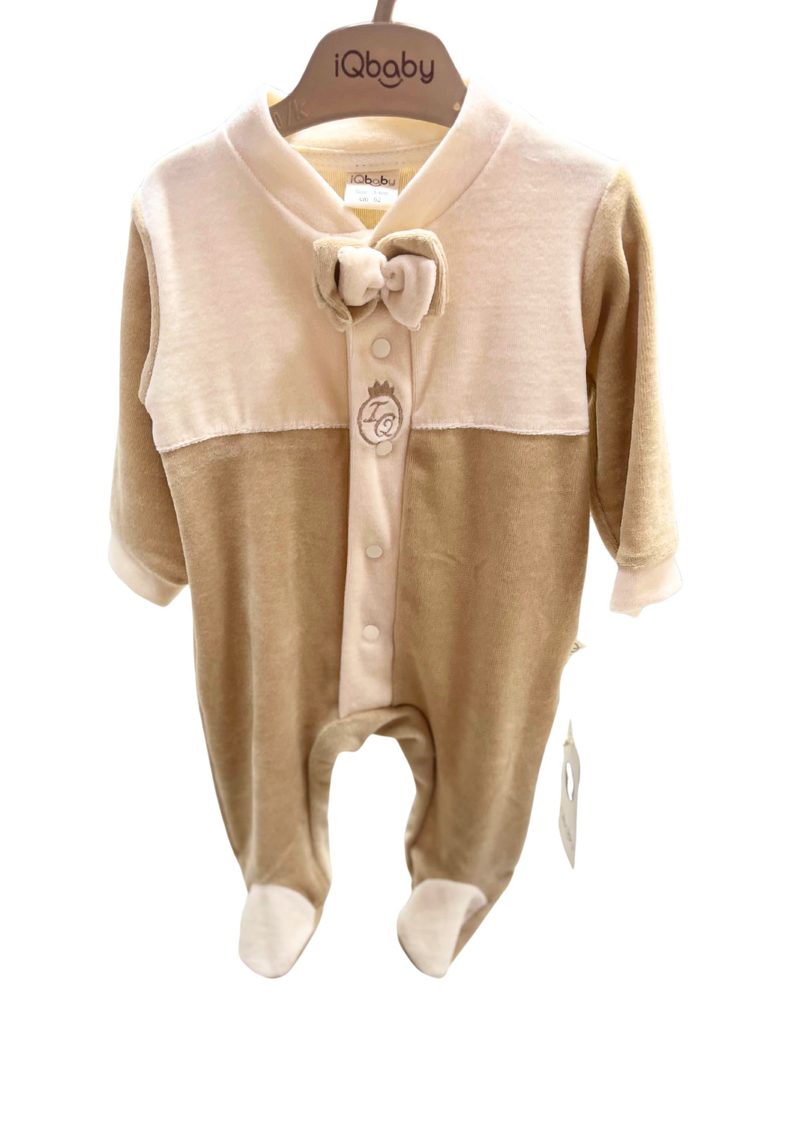 iQbaby Kadife Papyonlu Bebek Tulum – Bej & Krem