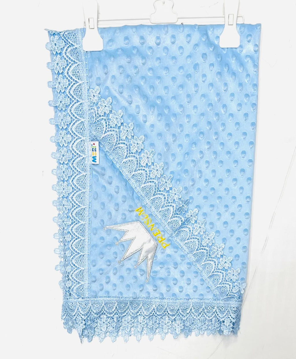 Prens Nakışlı Mavi Dantel Detaylı Bebek Battaniyesi
