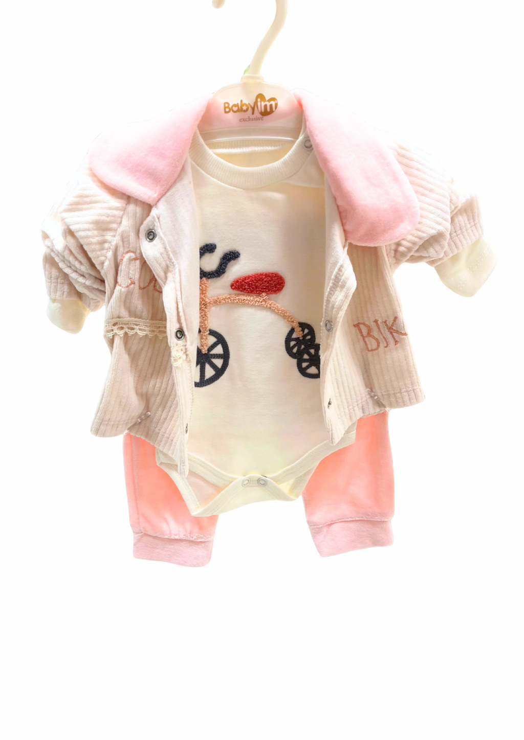 🍼 BabyJim Exclusive 3’lü Bebek Takımı – Bisiklet Nakışlı