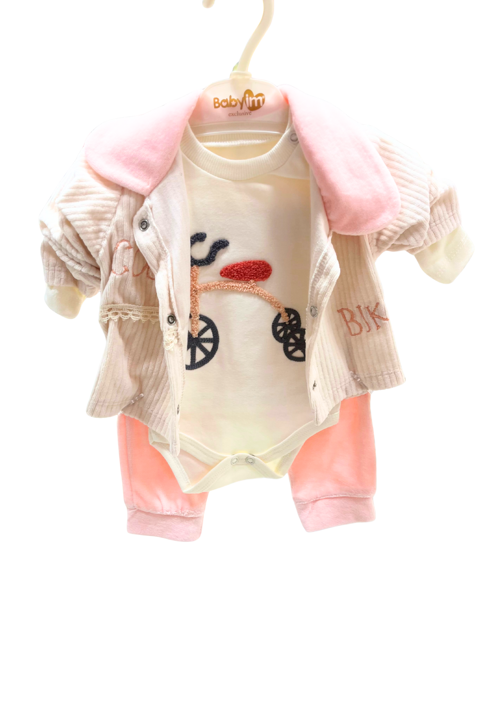 🍼 BabyJim Exclusive 3’lü Bebek Takımı – Bisiklet Nakışlı
