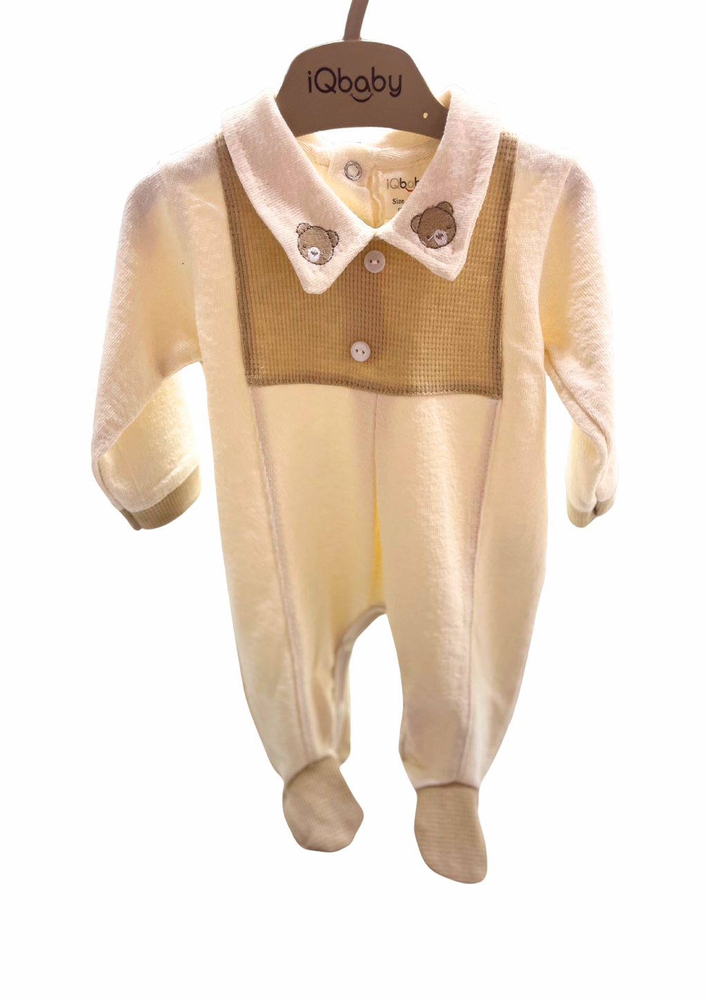 iQbaby Kadife Ayıcıklı Bebek Tulum – Kahve & Krem