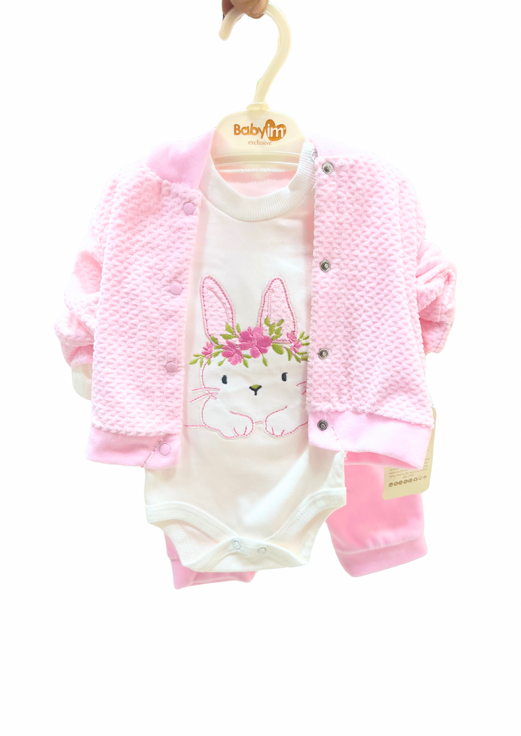 BabyJim Exclusive Pembe Tavşan Desenli 3’lü Bebek Takımı