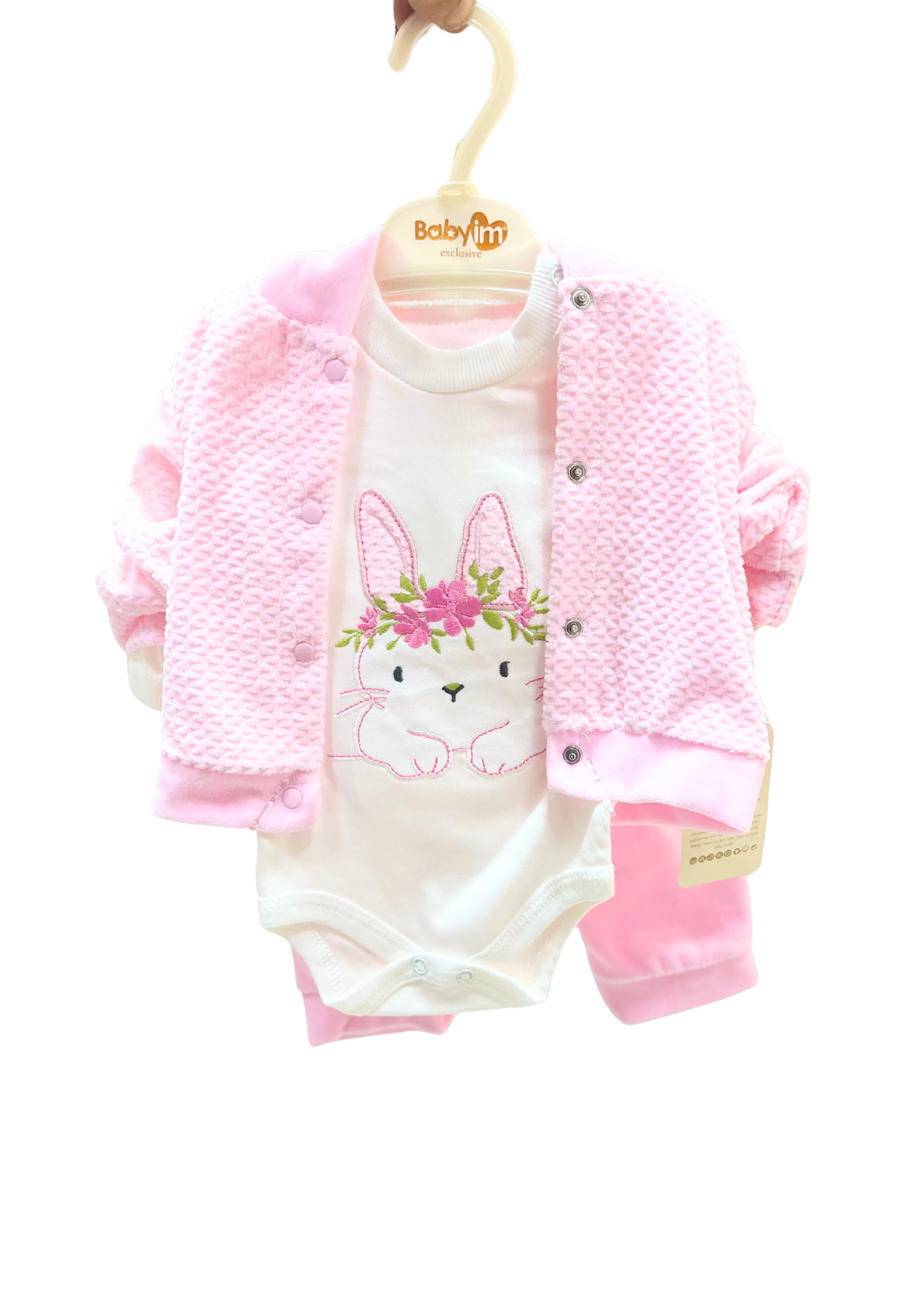 BabyJim Exclusive Pembe Tavşan Desenli 3’lü Bebek Takımı