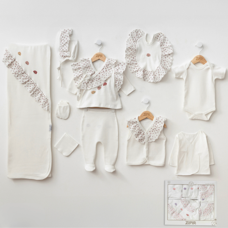 Öykü Bebe – 10 Parça Premium KIZ BASKILI FİSTO Hastane Çıkış Seti