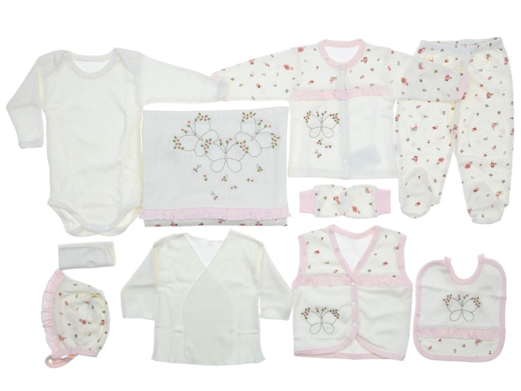 Öykü Bebe – 10 Parça Premium KELEBEKLİ Hastane Çıkış Seti