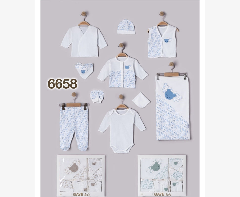 Öykü Bebe – 10 Parça Premium ERKEK AYI KAFA Hastane Çıkış Seti