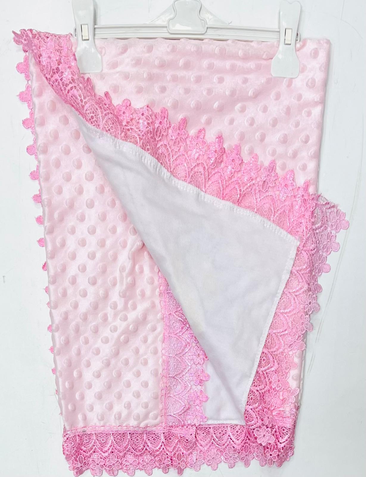 Nakışlı PEMBE Dantel Detaylı Bebek Battaniyesi