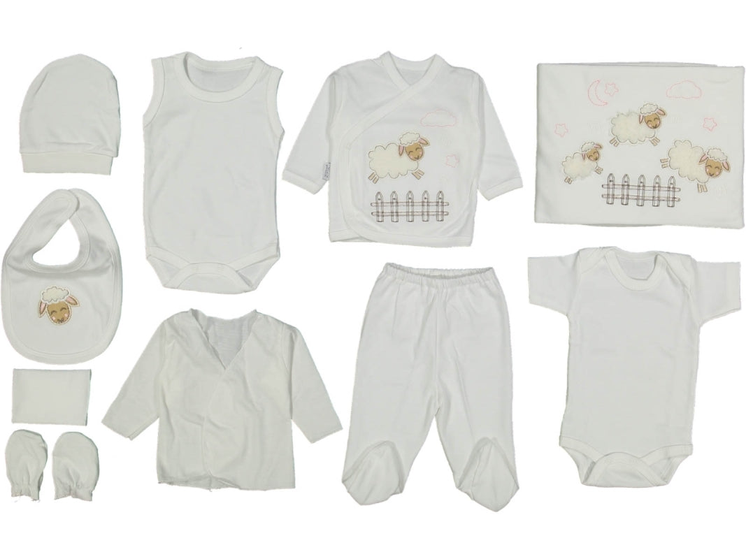 Öykü Bebe – 10 Parça Premium Hastane Çıkış Seti KUZULU